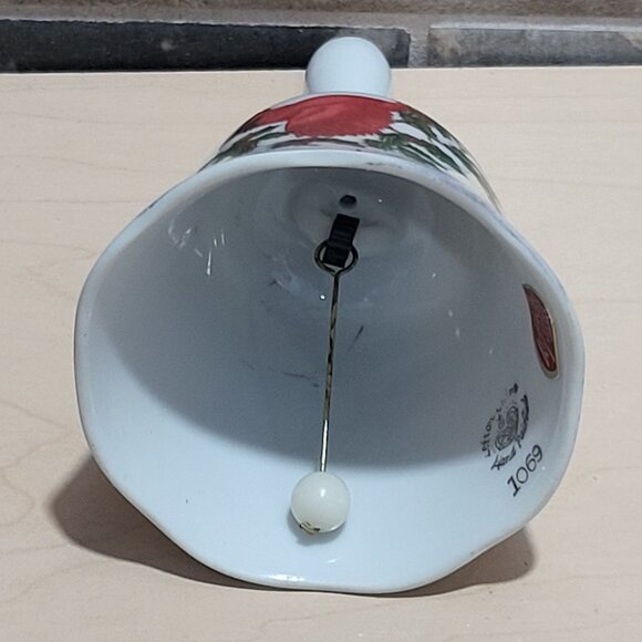 Vintage Porcelain Christmas Bell Cardinal Holly Design - Picture 3 of 10